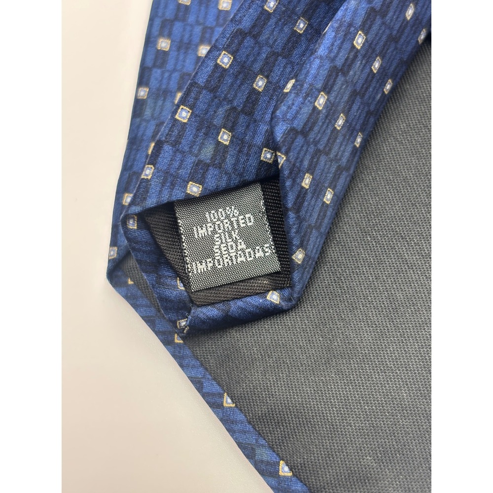 Stafford Mens Navy Blue Geometric Square 100% Silk Necktie Formal Business Tie - Picture 5 of 7